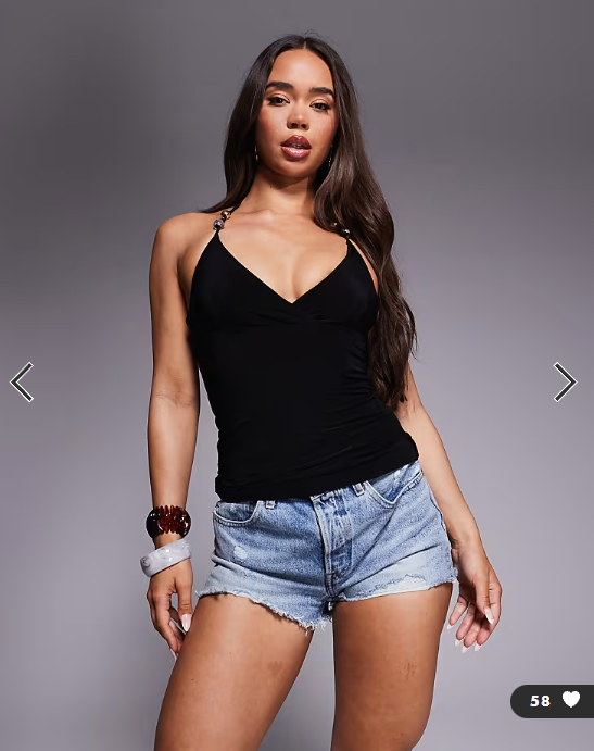 Fashionkilla exclusive double sculpted slinky halterneck bead detail cami top in black