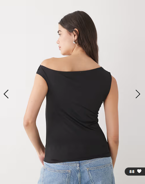 Weekday asymmetric shoulder top in black