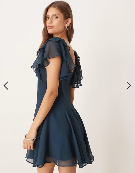 ASOS DESIGN tea mini chiffon dress with ruffle hem in dark green