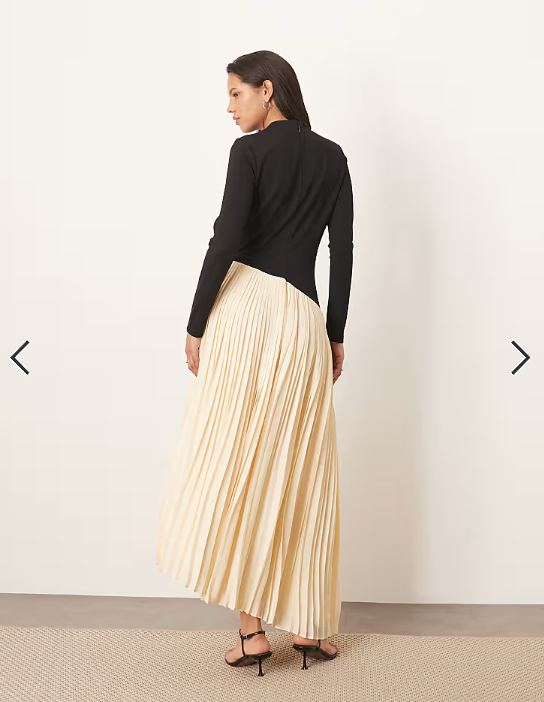 ARRANGE contrast fabric sculpted maxi dress with pleat skirt in black
