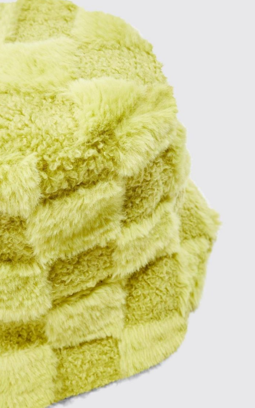 Fluffy Checkerboard Bucket Hat - lime
