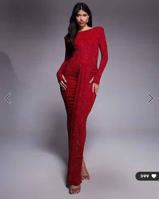 Wanderdoll Nara sculpted hotfix slash neck bodysuit co-ord in red