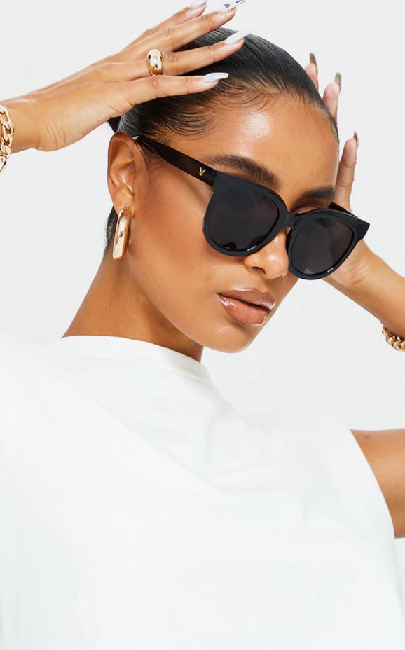 Black Glossy Round Sunglasses
