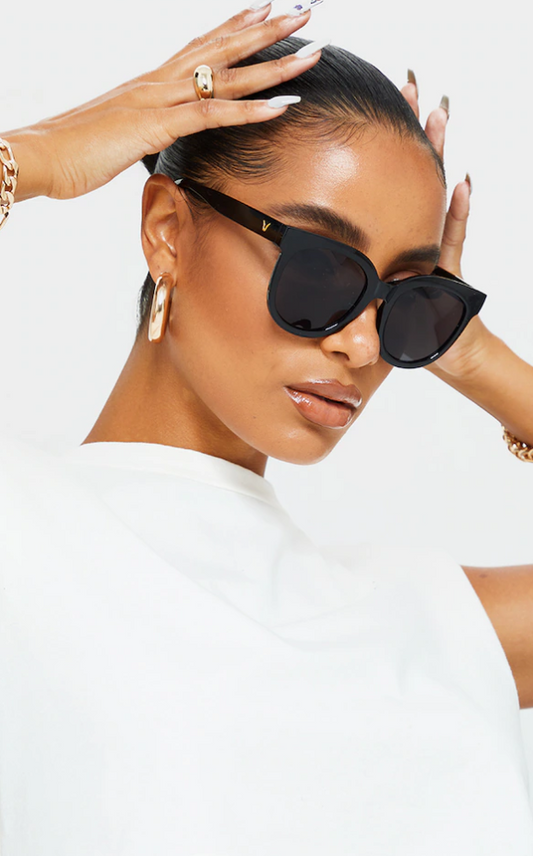 Black Glossy Round Sunglasses