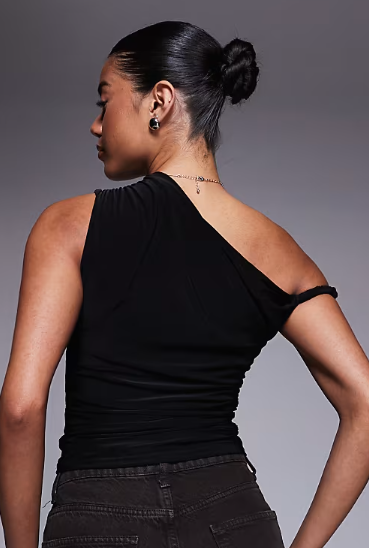 Asos - Kaiia exclusive double layered slinky off shoulder top in black