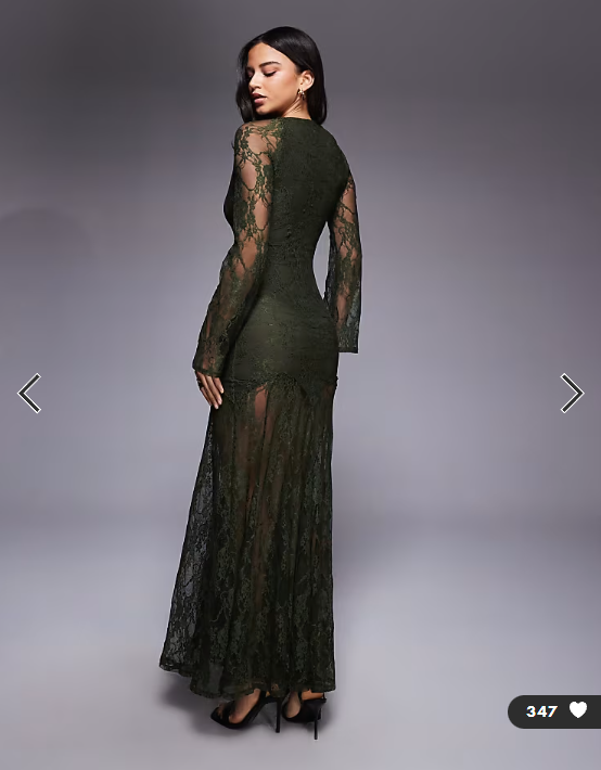 ASOS DESIGN lace long sleeve dropped waist maxi dress in green