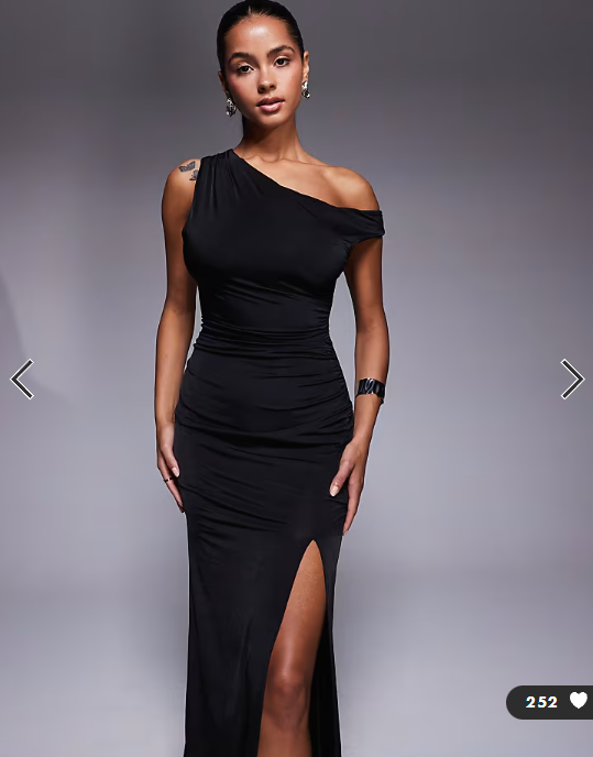 TFNC one shoulder midaxi dress with thigh split in black