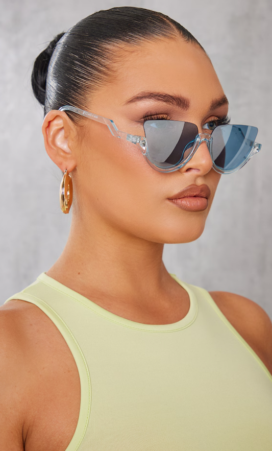 Blue Crystal Under Frame Cat Eye Sunglasses