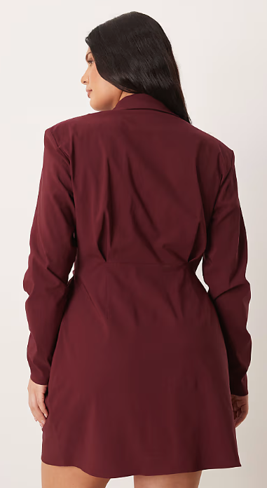 ASOS DESIGN Curve cinched blazer mini dress in deep burgundy