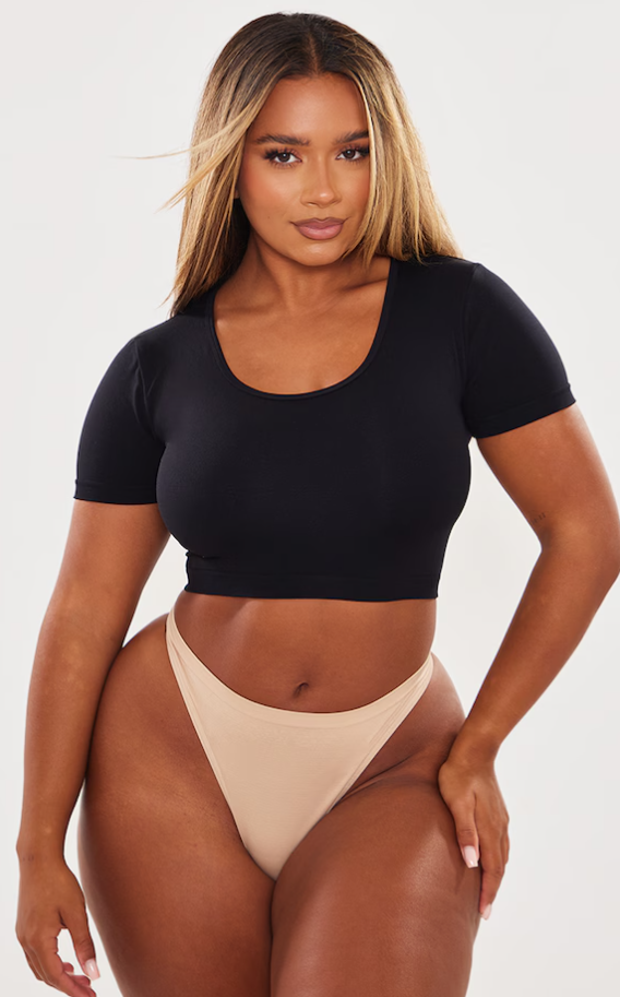 Shape Black Stretch Seamless Scoop Neck Crop T Shirt