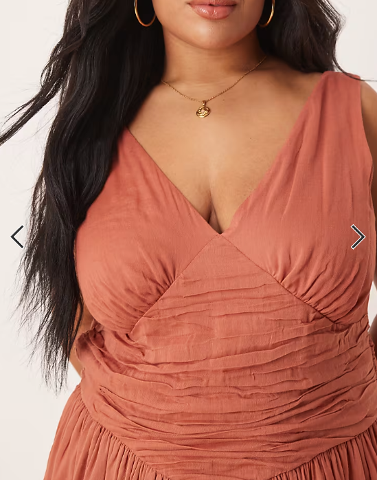 ASOS DESIGN Curve v neck mini dress with hanky hem in terracotta