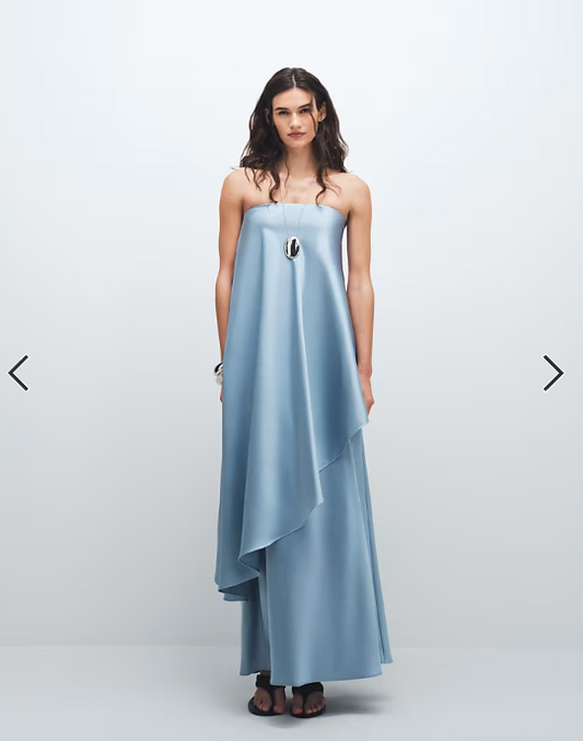 4th & Reckless satin bandeau asymmetric drape layered maxi dress in light blue
