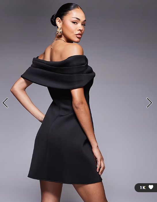 ASOS DESIGN fold back detail bardot mini dress in black in scuba-style fabric
