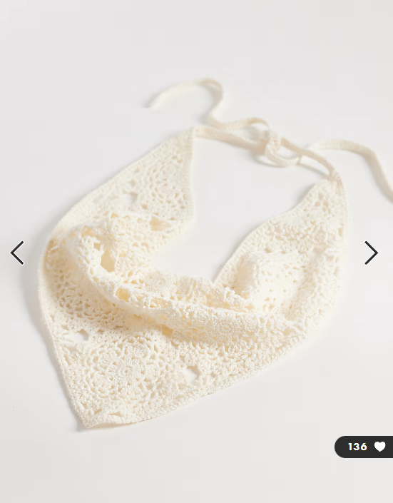 ASOS DESIGN crochet knit headscarf in cream