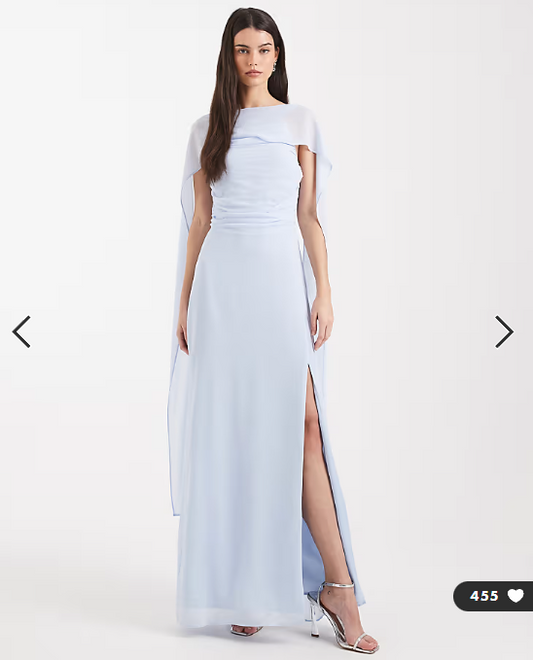 TFNC Bridesmaid chiffon cape side split maxi dress in blue