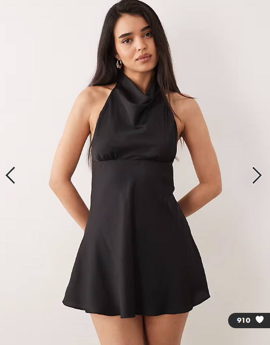 ONLY halterneck satin mini dress in black