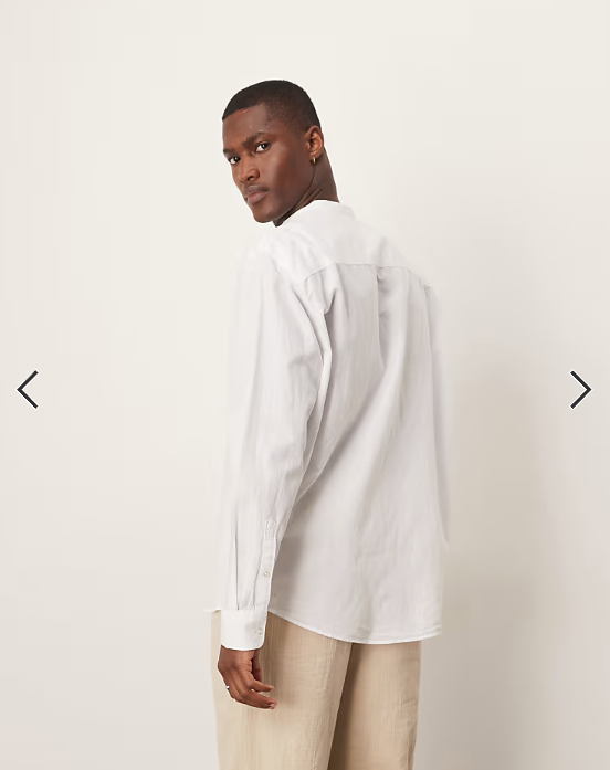 Selected long sleeve band collar linen blend shirt in white