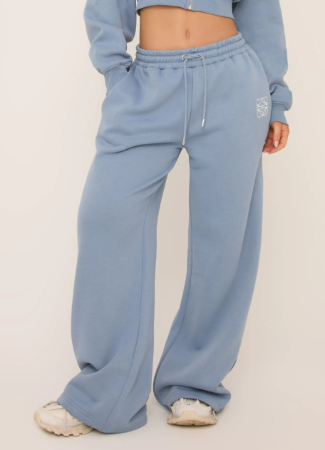 Tie Waist Swirl Graphic Detail Straight Leg Joggers In Blue