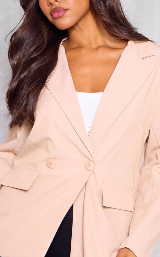 Plt - Camel Double Breasted Oversized Longline Blazer