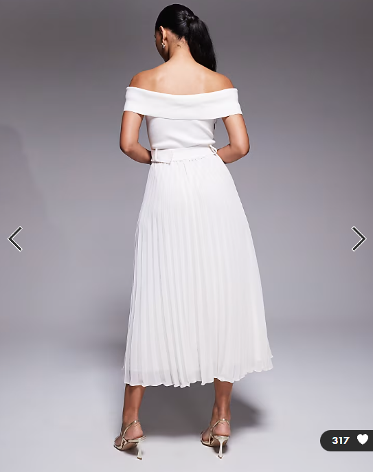 Forever New off the shoulder belted knit midi dress in cream