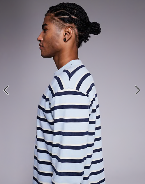 ASOS DESIGN relaxed long sleeve t-shirt in washed blue and navy stripe.