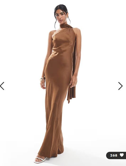 Maids to Measure Bridesmaid one shoulder scarf maxi dress in chocolate