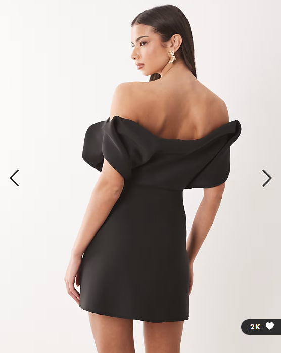 ASOS DESIGN structured bardot mini dress in black scuba-style fabric