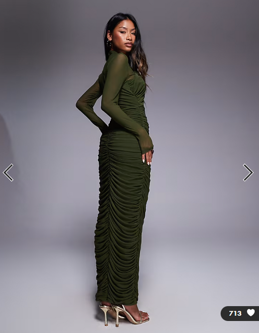 Bardot Aliyah wrap mesh midi dress in dark khaki