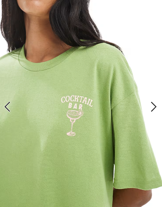 Miss Selfridge cocktail bar summer graphic tee in green