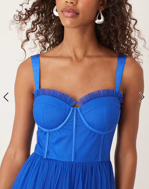 Lace & Beads - Tulle corset midi dress in cobalt