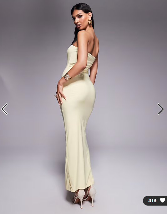 Fashionkilla exclusive slinky double sculpted bandeau maxi dress in lemon