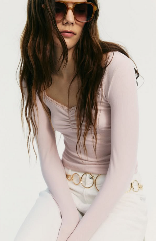 LACE-TRIMMED RIBBED TOP