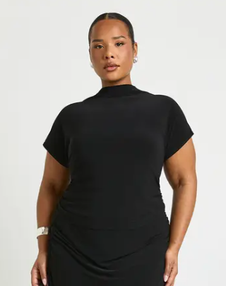 boohoo Plus Ruched Side Roll On Neck Top