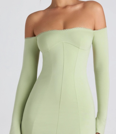 Oh Polly Green Off-Shoulder Long Sleeve Cocktail Dress