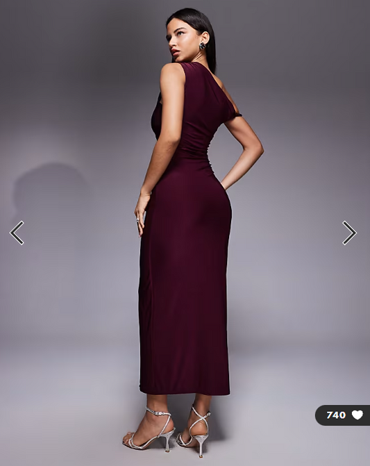 Kaiia exclusive double layered slinky twist off shoulder bodycon maxi dress in dark cherry