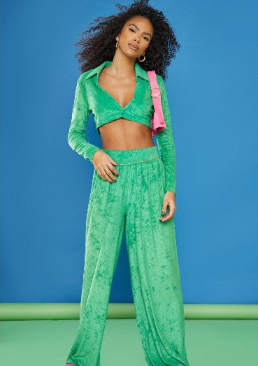 Bright Green Towelling Crop Long Sleeve Shirt