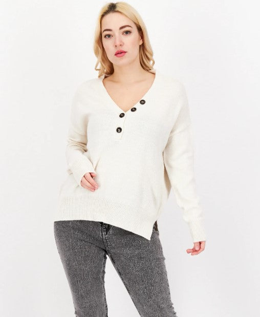 Button detail v-neck sweater