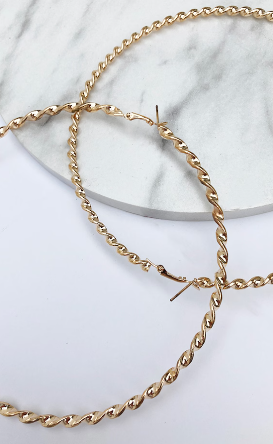 Brynn Gold Big Twisted Metal Hoop Earrings