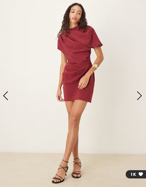 ASOS DESIGN high neck cape bodice mini dress with open back in burgundy