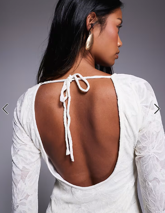 Princess Polly Lukea lace slash neck open tie back bell sleeve mini dress in cream