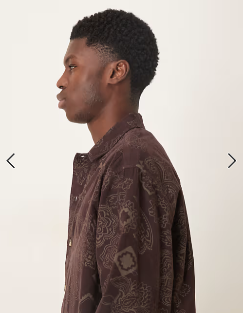 Asos - boxy oversized cord shirt with floral print in brown