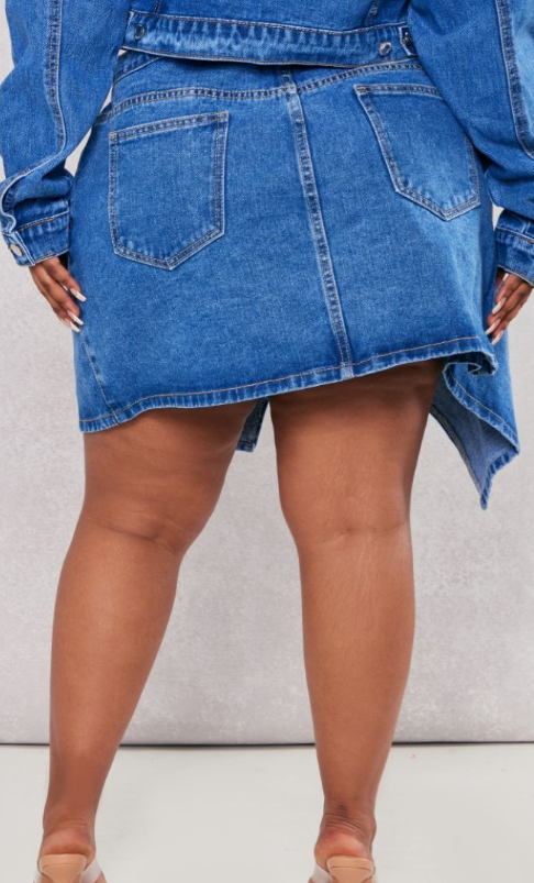 Plt Plus Mid Blue Wash Wrap Denim Mini Skirt