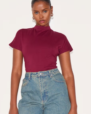 Plt - Wine Oversized Cinched Waist Detail T Shirt