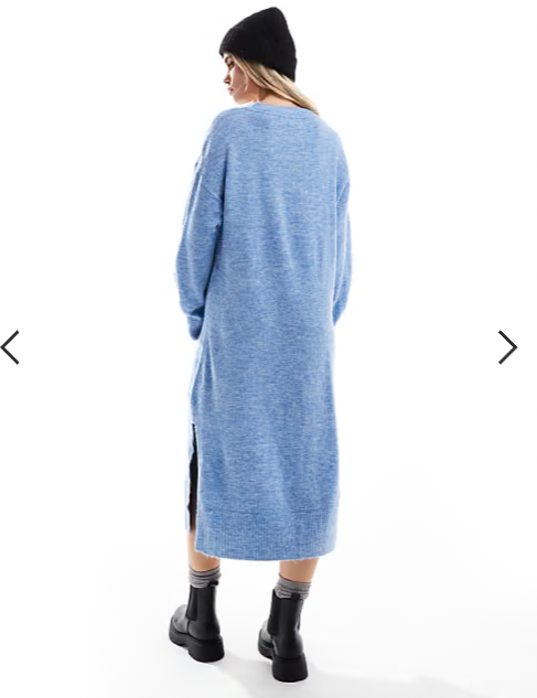 Vero Moda Petite oversized knitted v neck maxi dress in blue melange