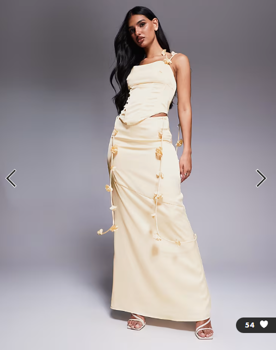 Wanderdoll Esmerelda premium satin flower detail halterneck corset top in lemon - part of a set