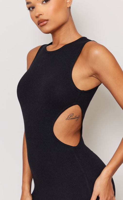 Black Cut Out Side Soft Knit Dress