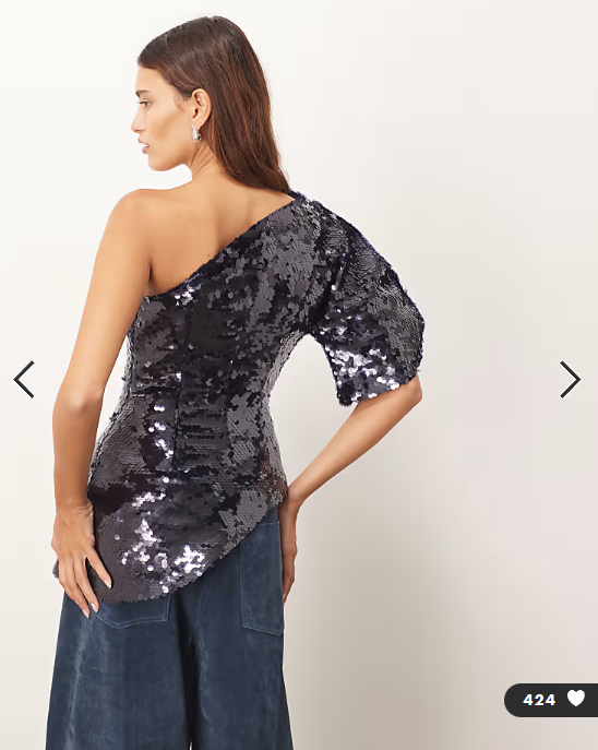 ARRANGE sculptural one shoulder sequin top in navy
