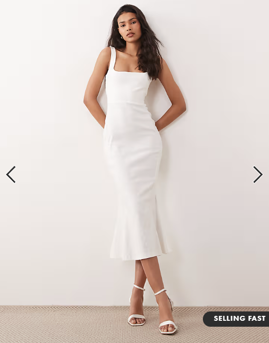 Vesper bengaline sleeveless square neck fishtail midi dress in white