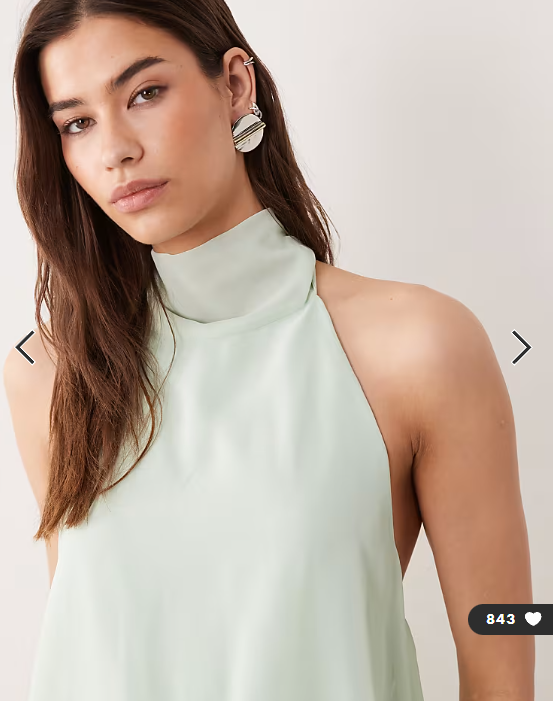 ASOS DESIGN halter neck mini dress in sage