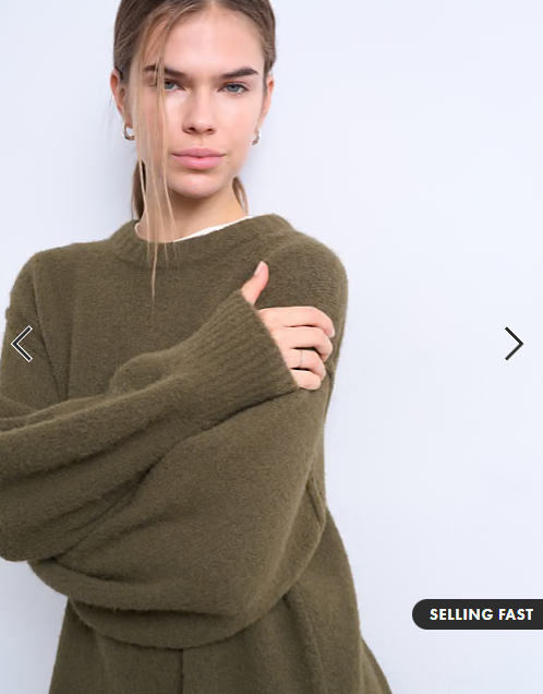 Topshop knitted wool crew neck mini dress in khaki